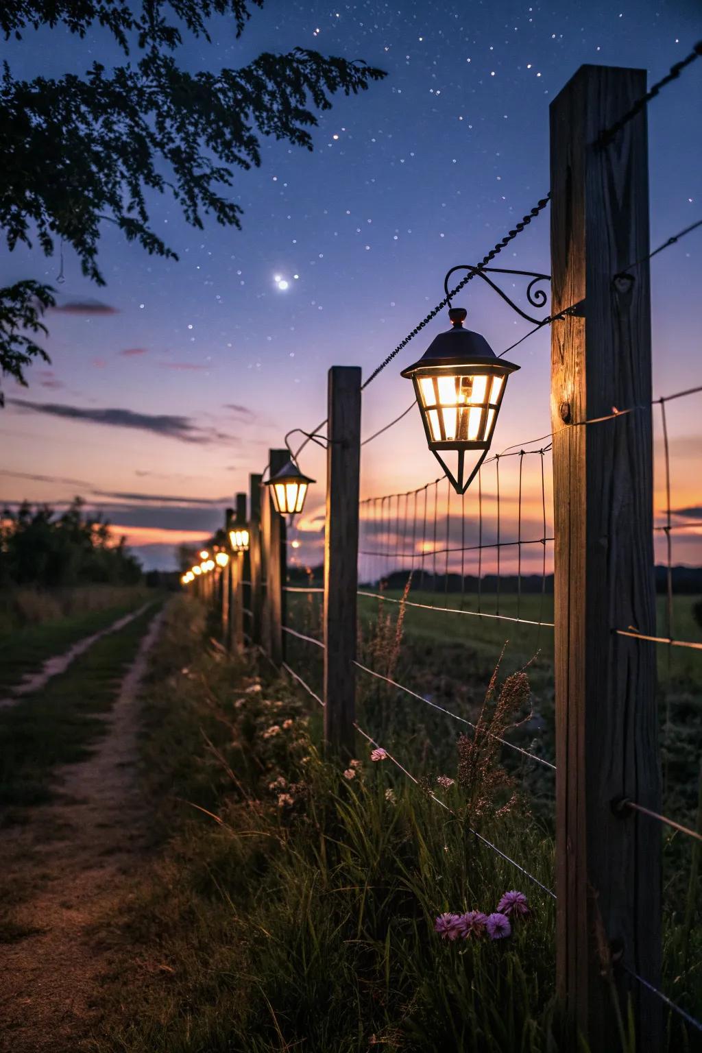 Illuminate your fence posts with hanging lanterns.