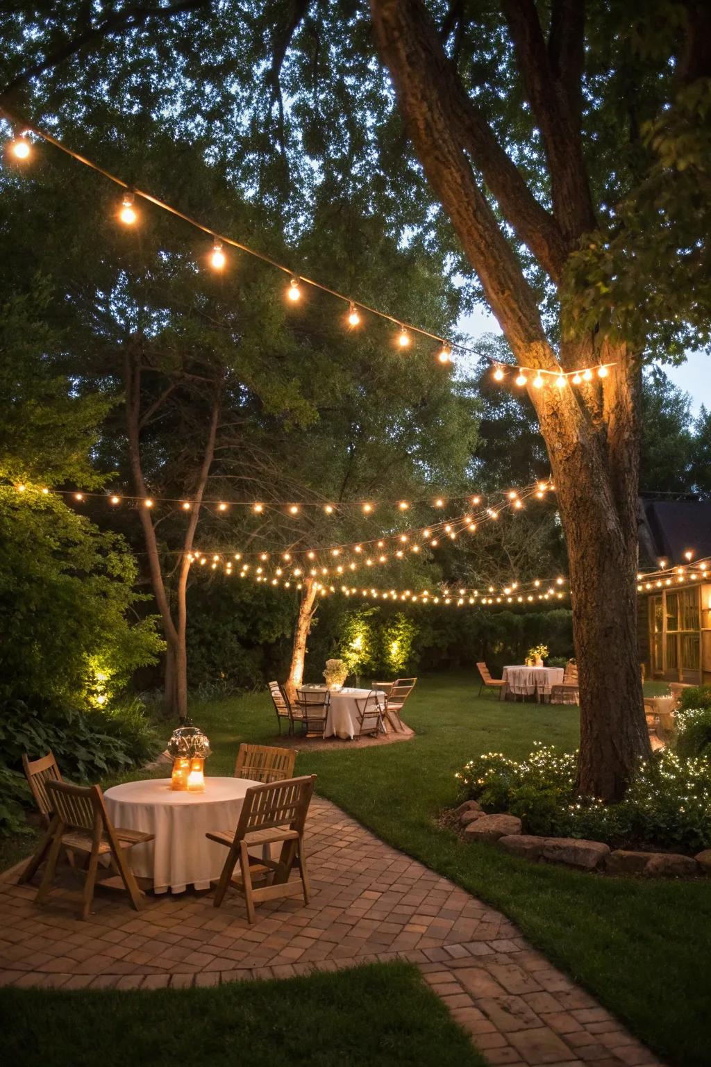 String lights add a magical evening glow to your family reunion.