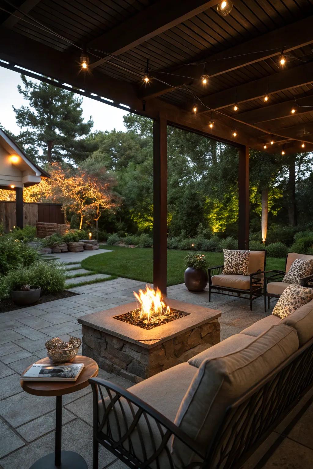 A fire pit bringing warmth and charm to the patio.