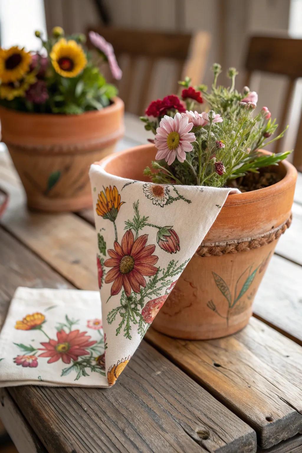 Decoupage with napkins offers an elegant transformation.