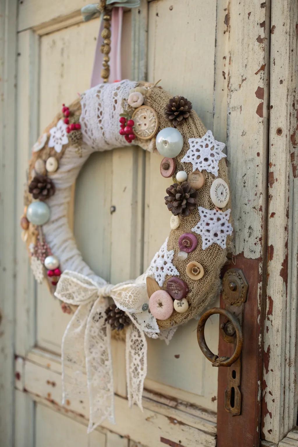 A vintage charm wreath that whispers stories of the past.