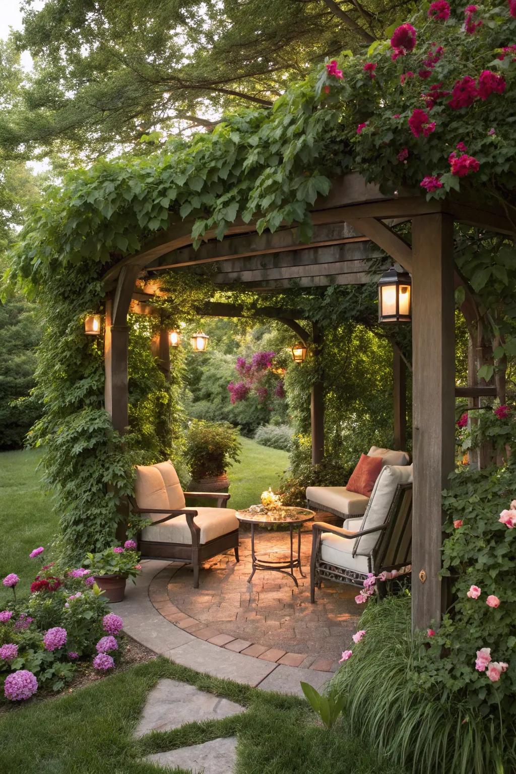 A secret seating area offers a peaceful escape.