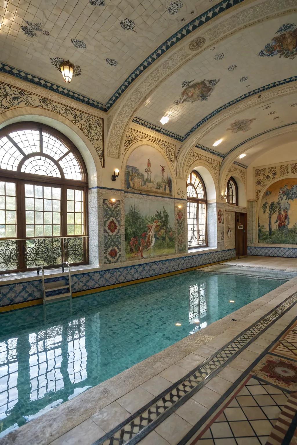 Artistic elements that transform the indoor pool.