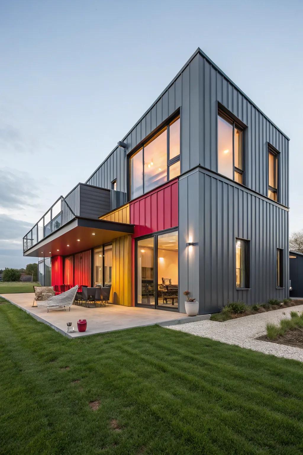 Bold color accents adding personality to a modern metal home.