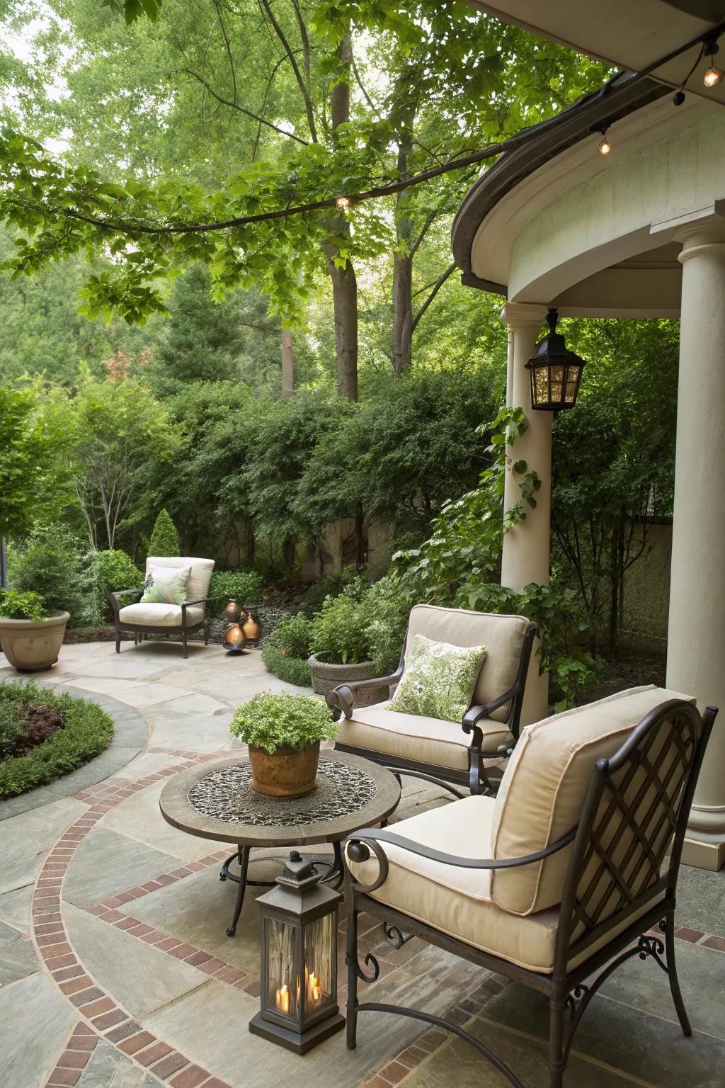Create an elegant focal point with an oval patio.