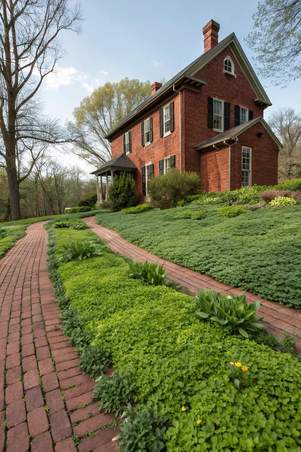 Ground cover plants soften edges and add subtle beauty.