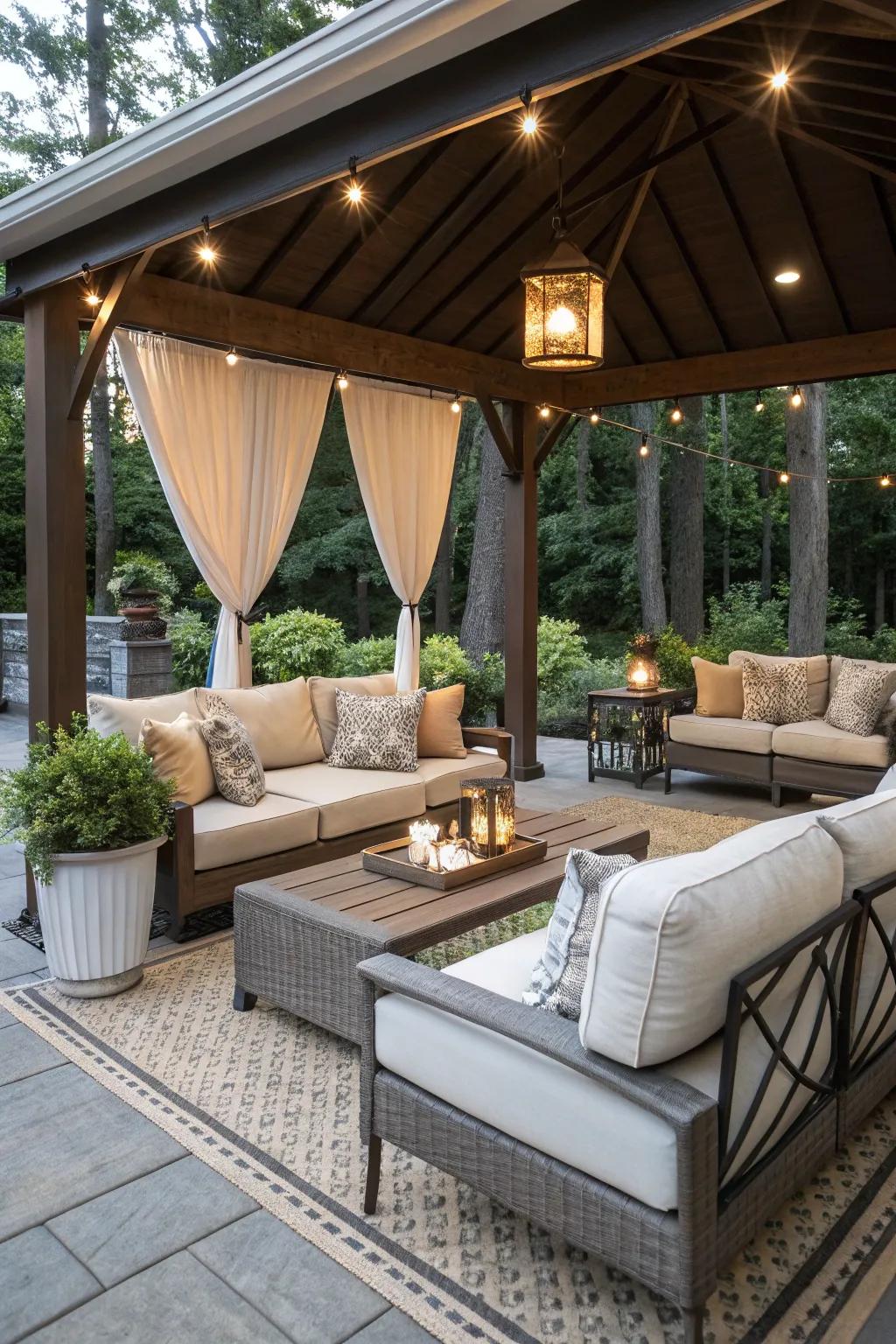 A living room-inspired pavilion perfect for outdoor relaxation.