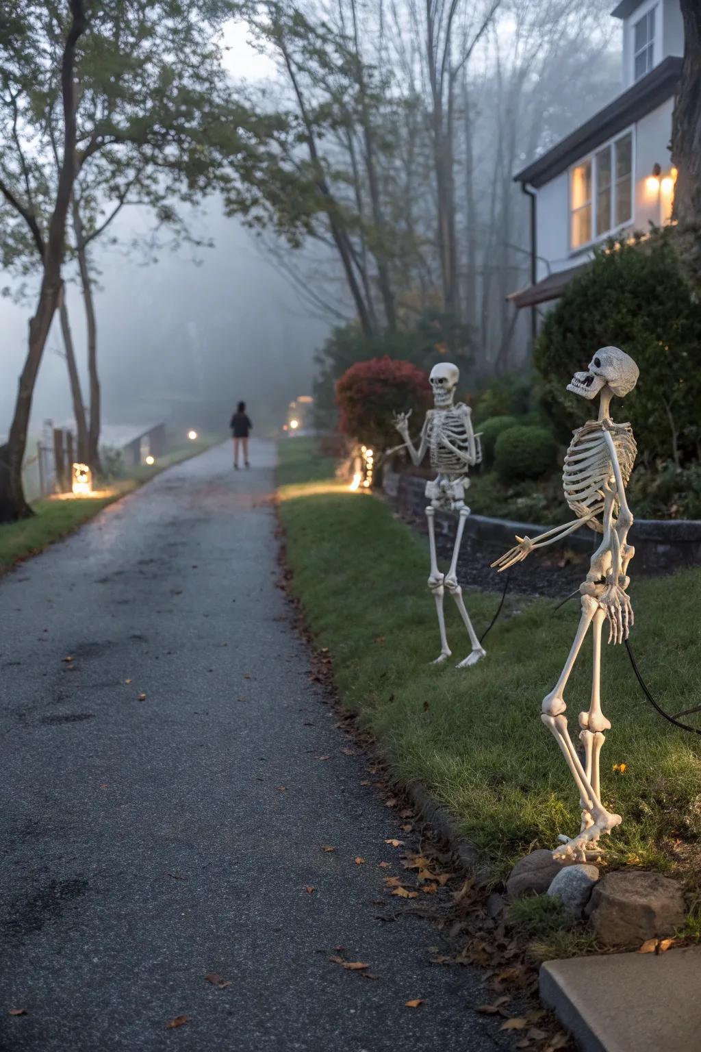 A skeleton crew welcomes guests with spooky charm.