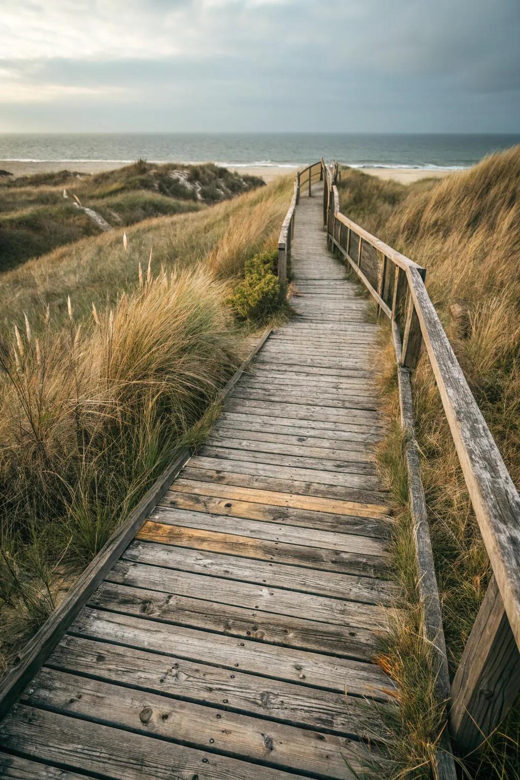 Timeless wooden planks guiding the way to the sea.