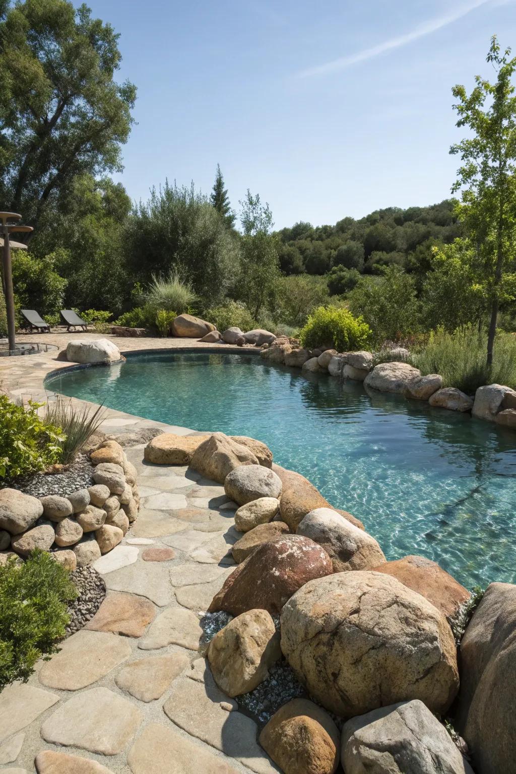 Combine various rock types for a dynamic poolside landscape.