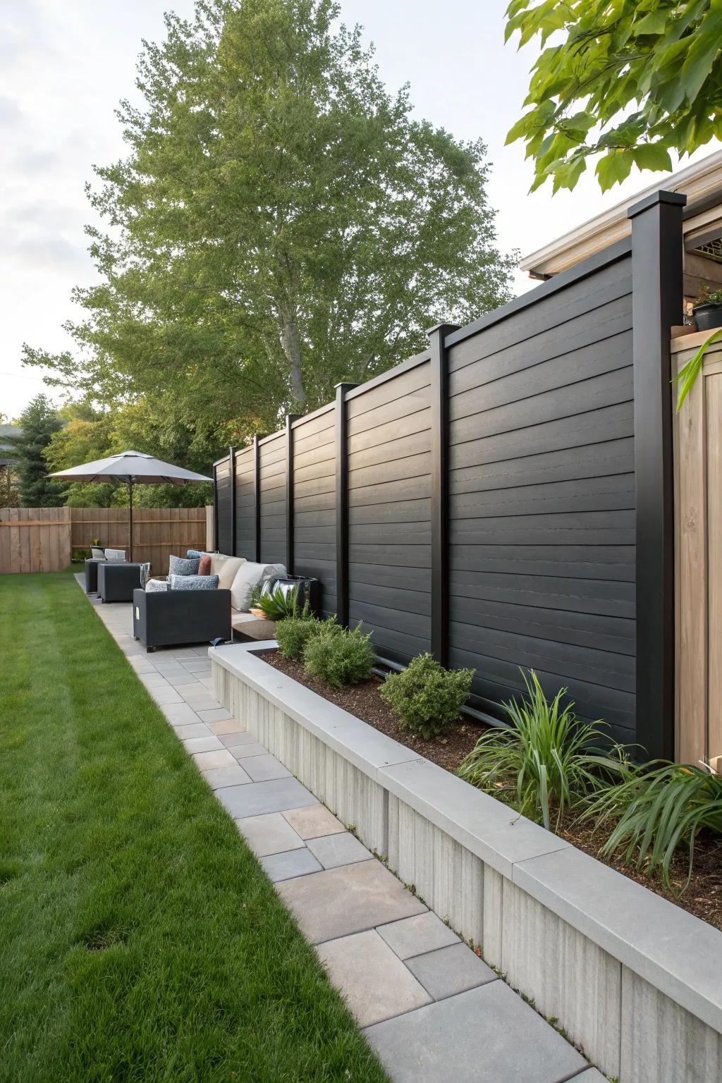 Tall panels offer privacy and style atop a concrete base.