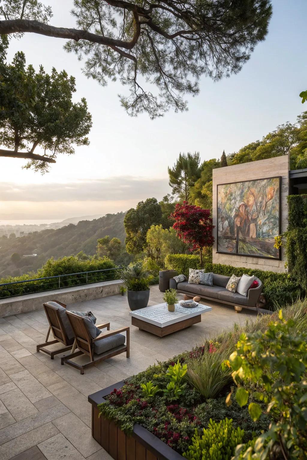 Art installations bring creativity and uniqueness to your patio.