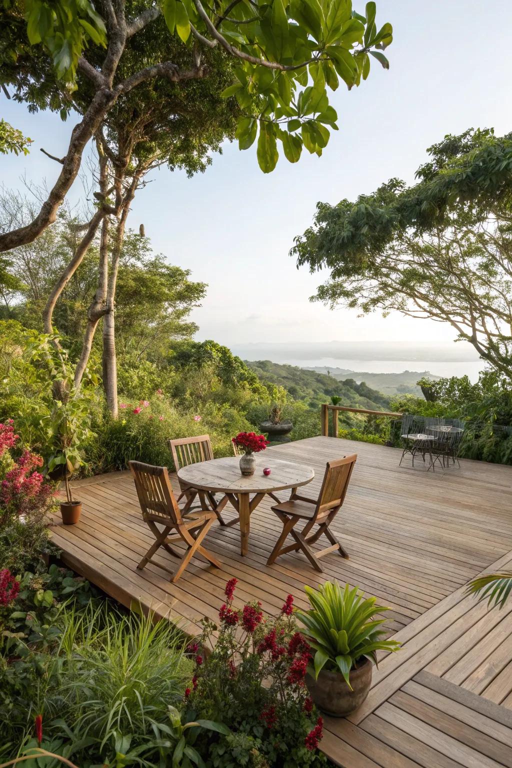 Natural wood adds warmth and charm to this square deck.