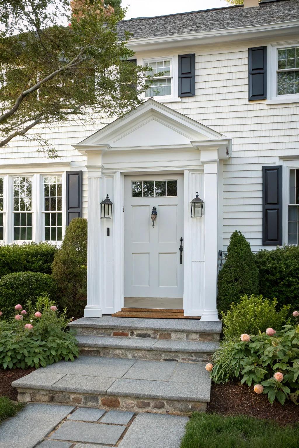 A classic Cape Cod front door with clean lines, embodying timeless elegance.
