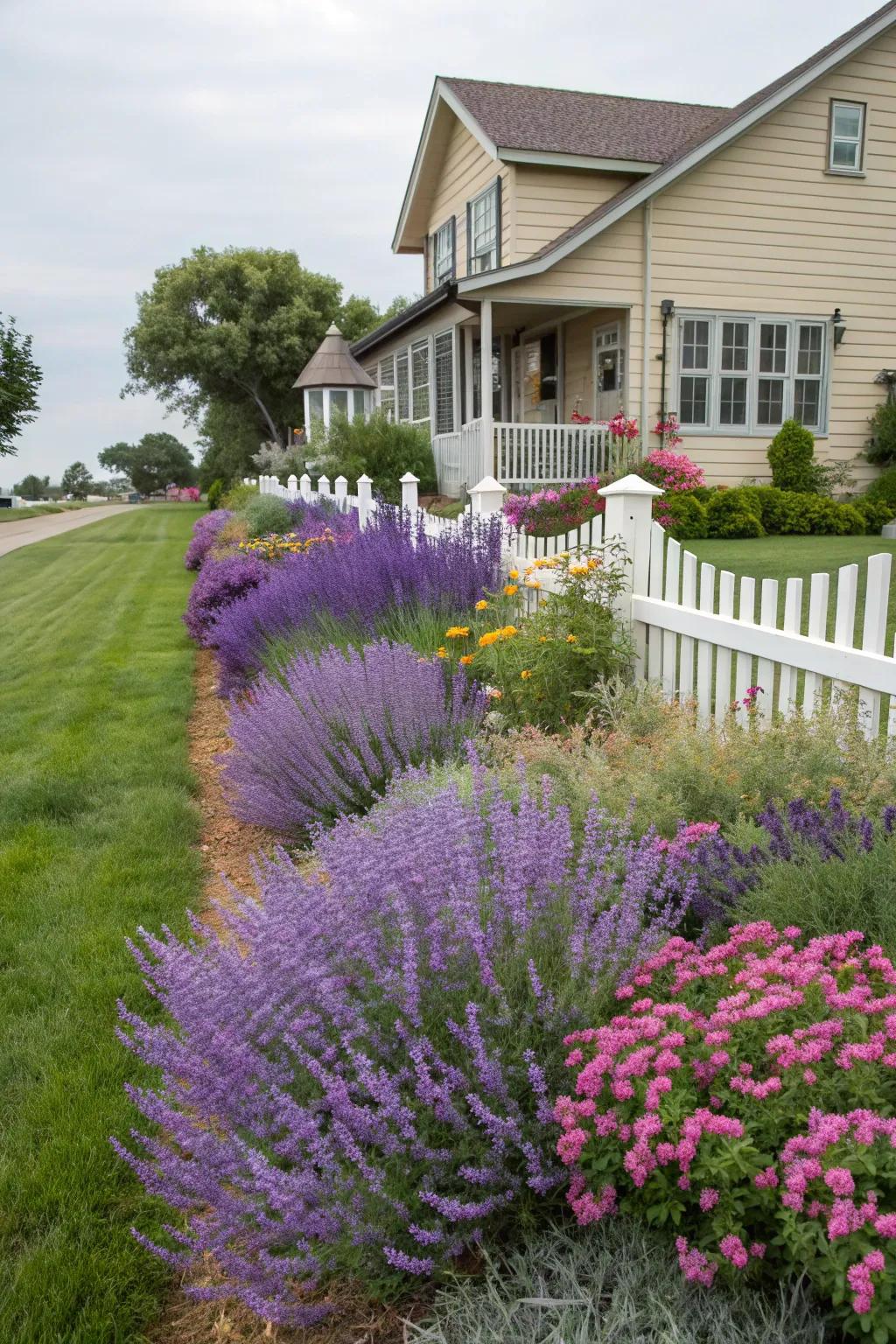 Drought-tolerant perennials add beauty and require less watering.