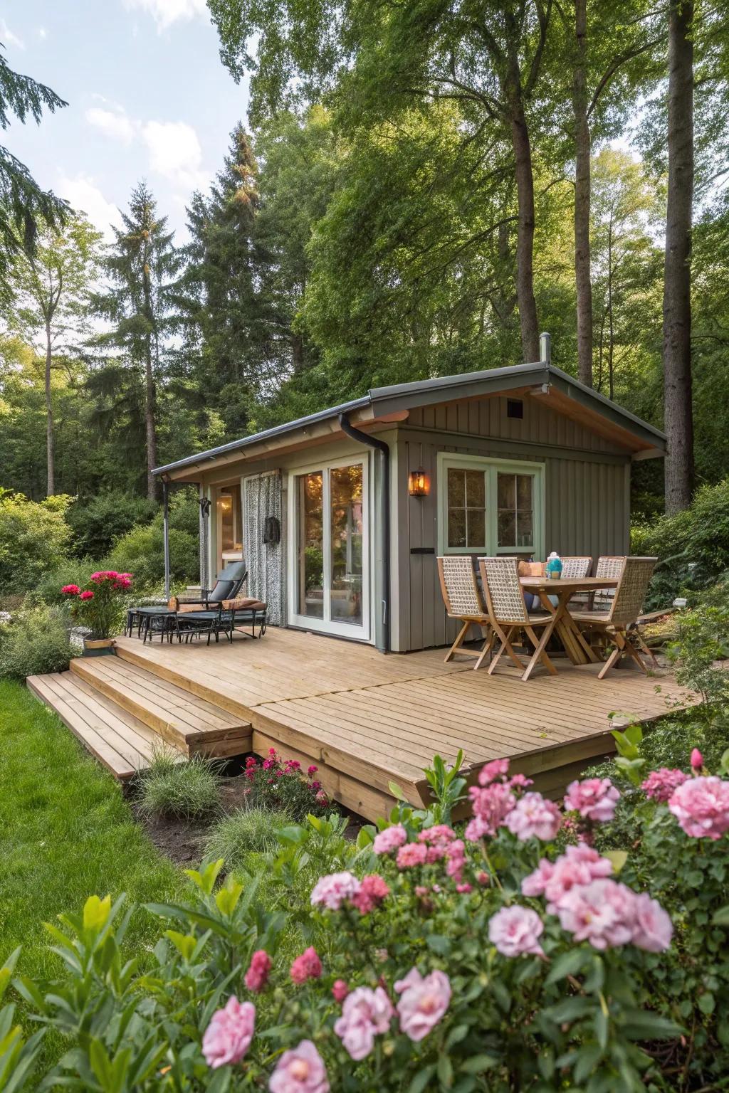 An outdoor deck extends the living area into nature.