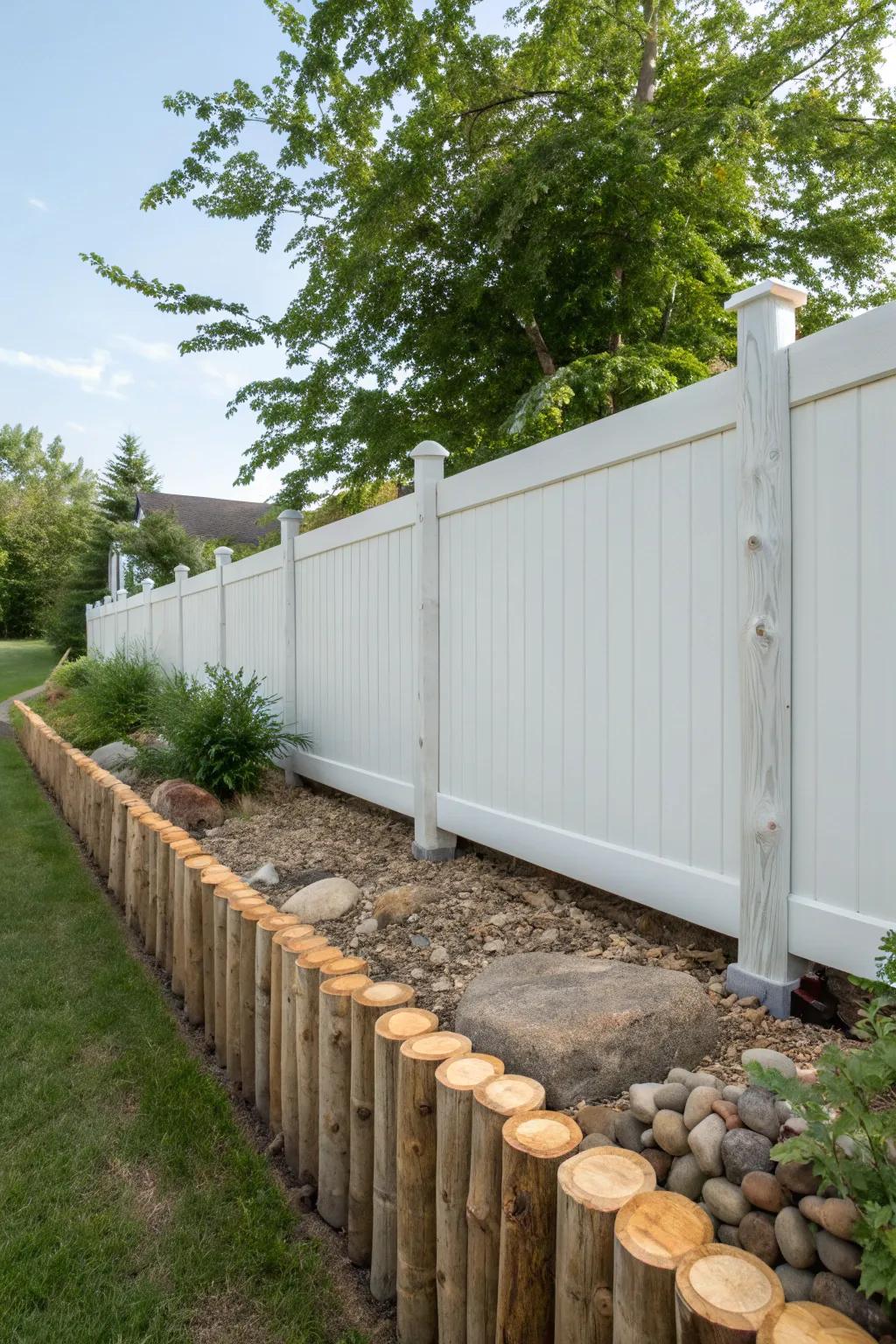 Log roll edging adds rustic charm and fills gaps.