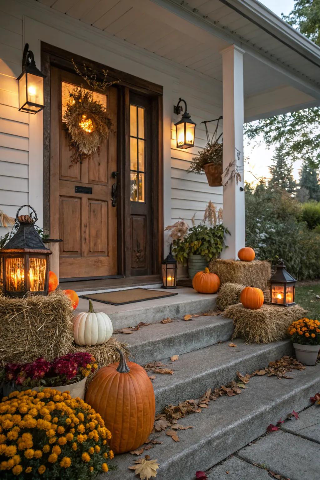 Lanterns add a warm glow to your entryway