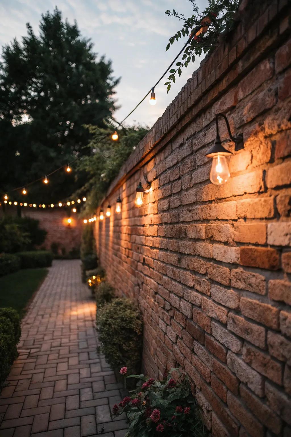 Illuminate your brick wall for magical evenings.