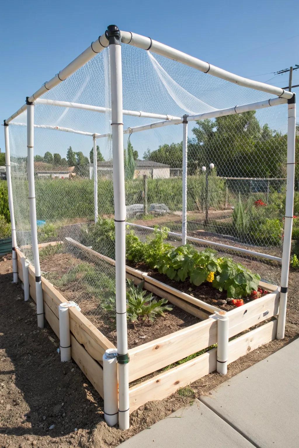 A practical and lightweight PVC pipe crop cage.