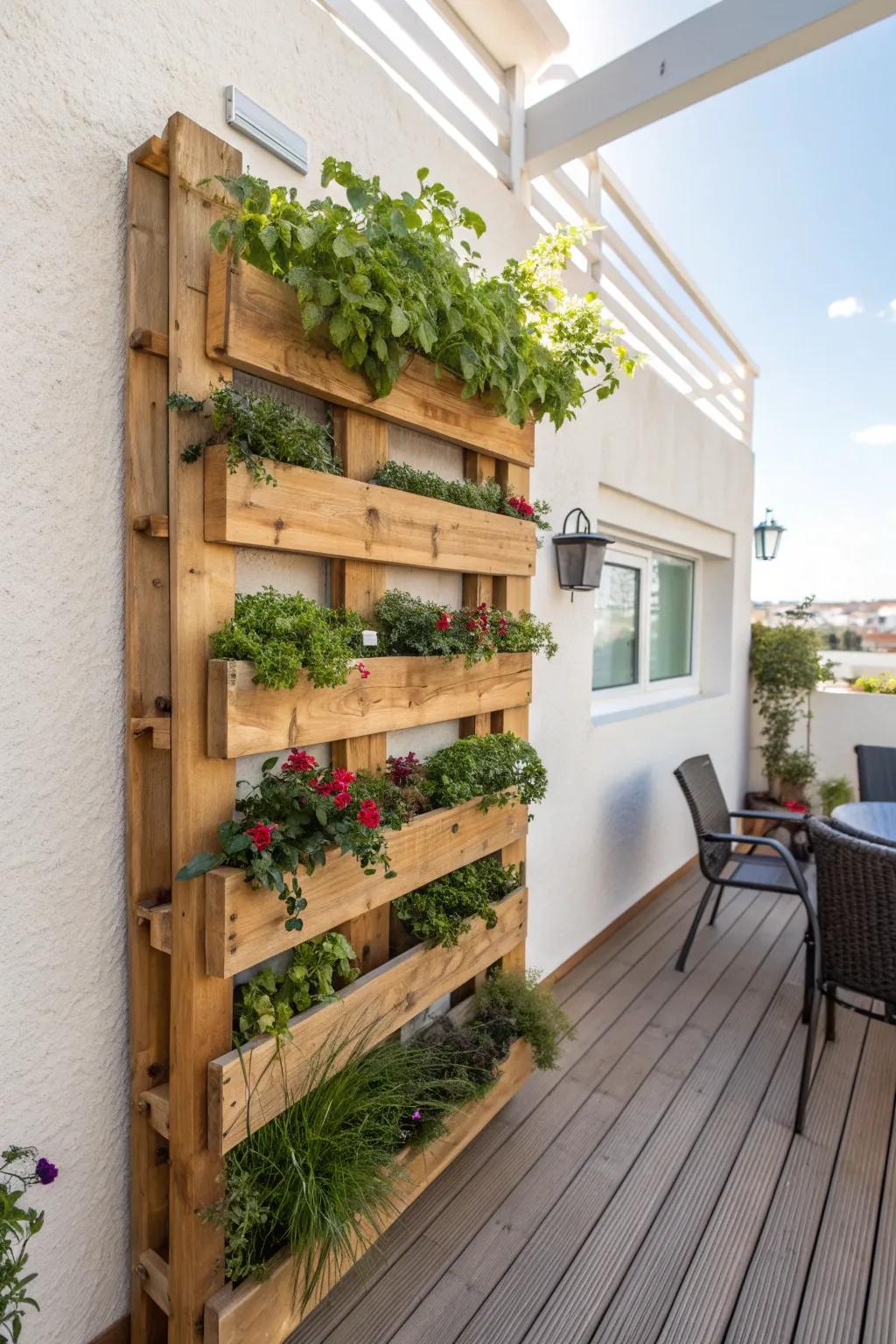 Eco-friendly pallet planter wall for gardens
