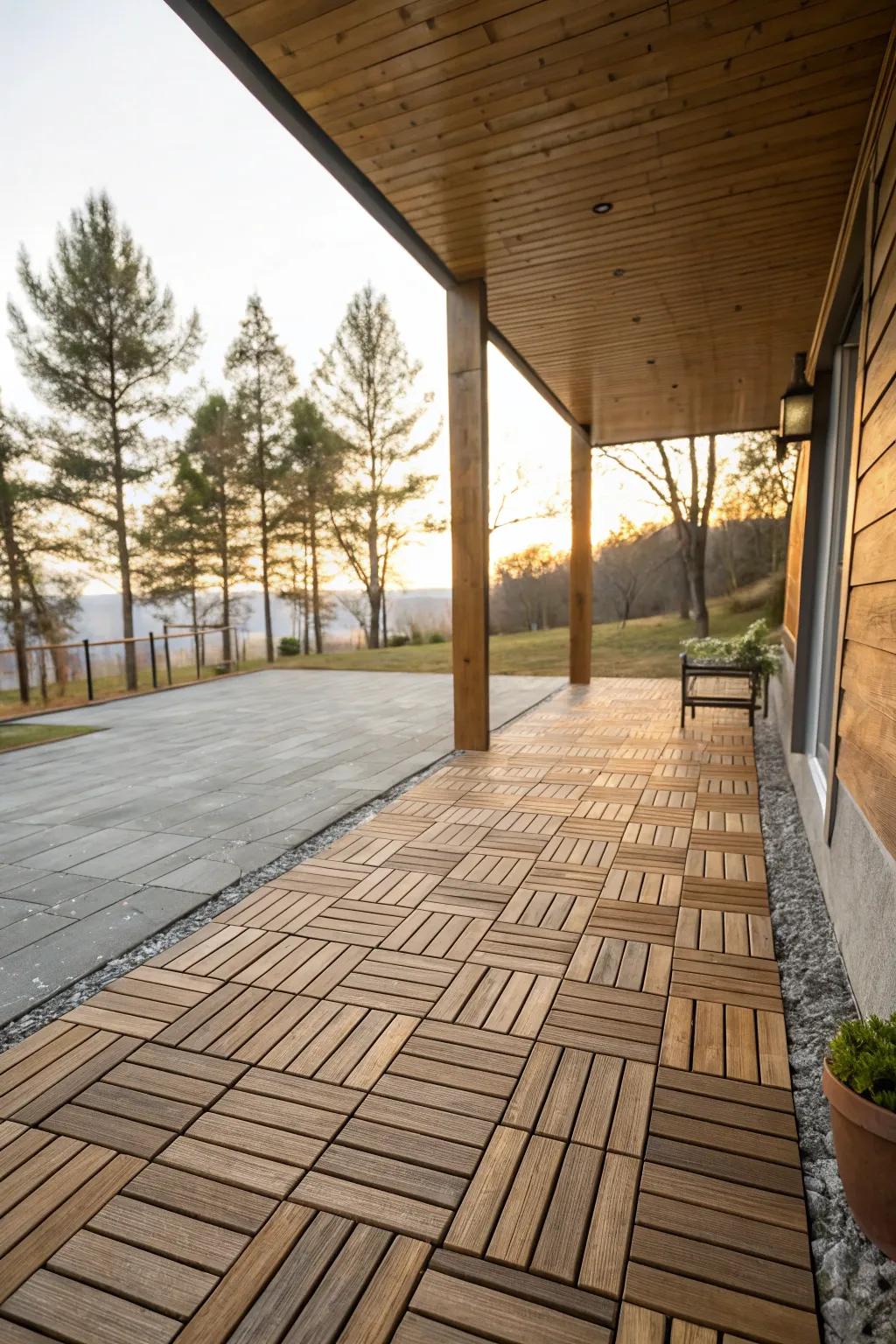 Easily update your patio with floating deck tiles.