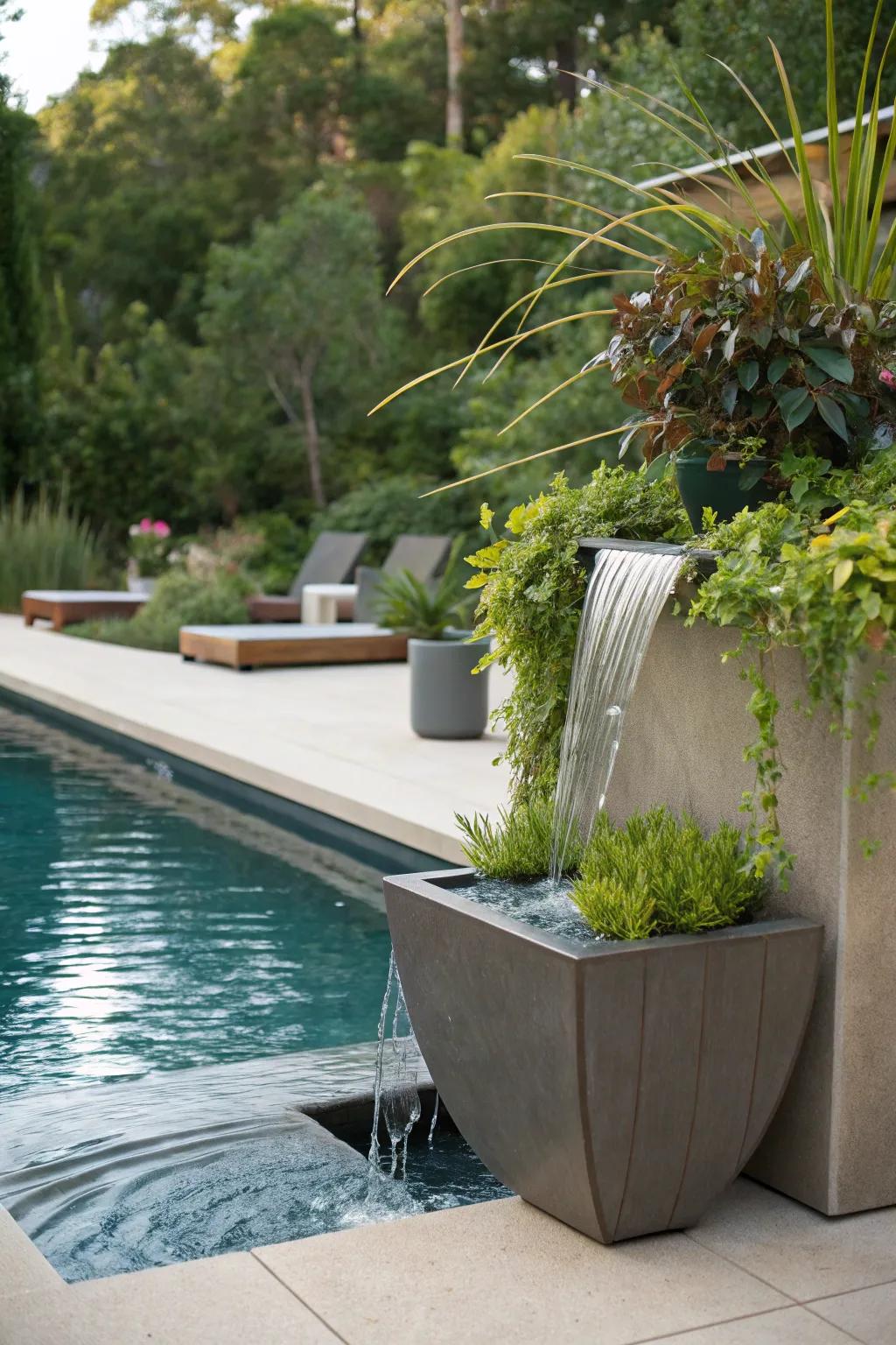 Enhance tranquility with a water feature incorporated into a planter.