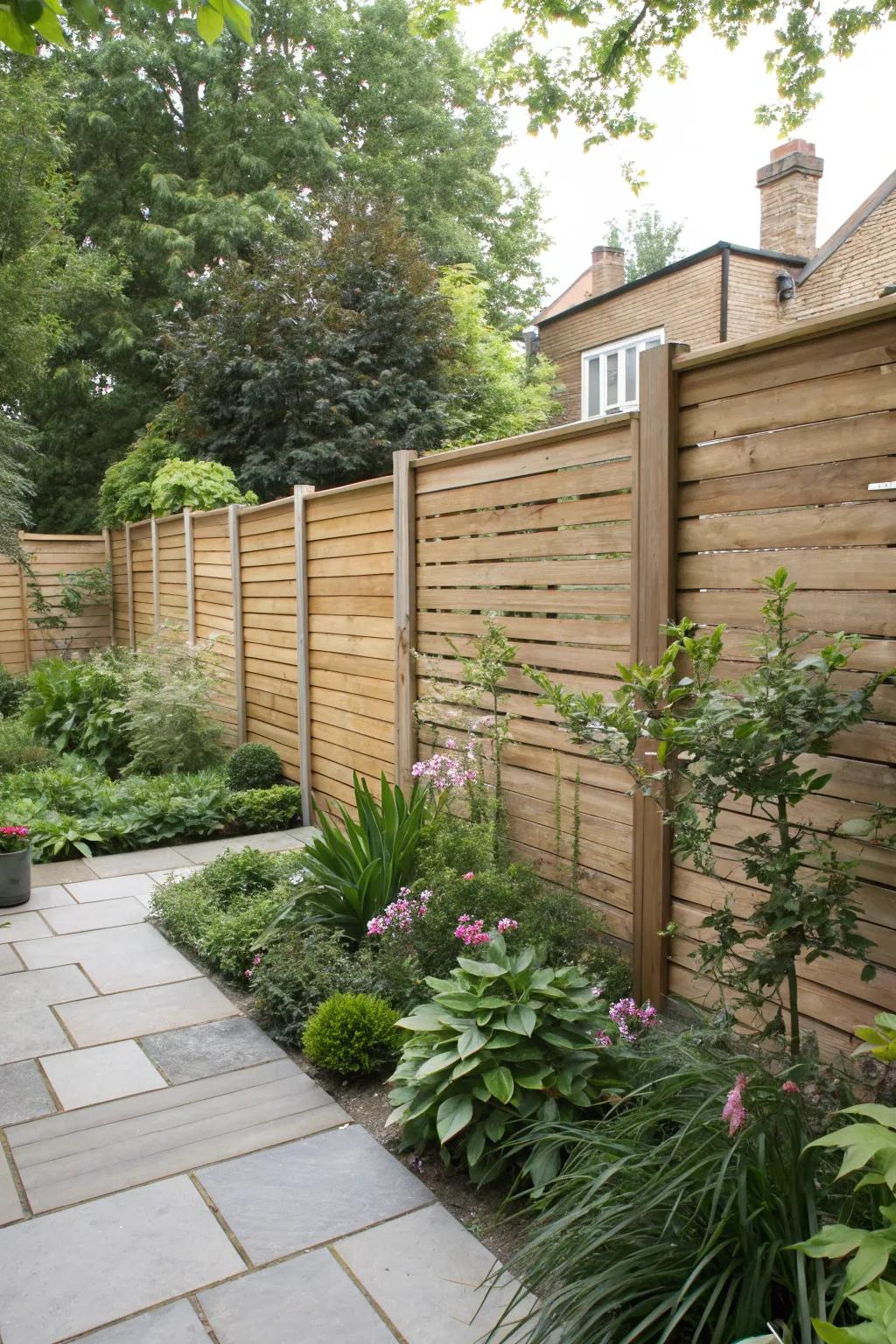 Wooden panels bring warmth and privacy to any garden.