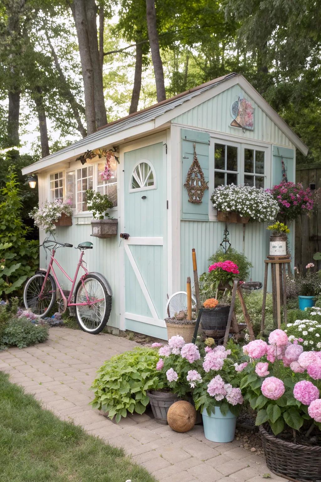 A shed with charming retro vibes and vintage decor.