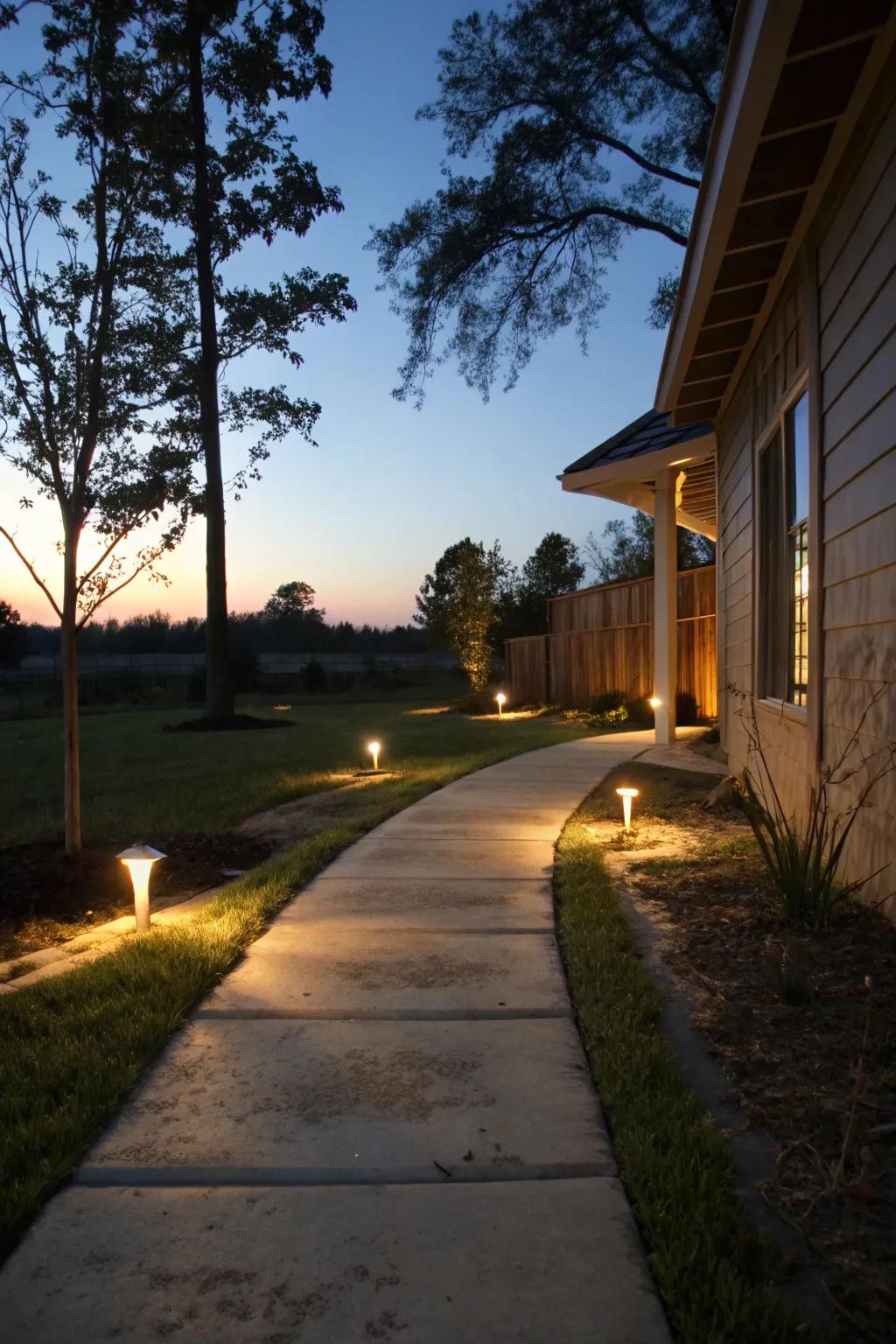 Ground lighting adds a magical touch to your concrete pathways.