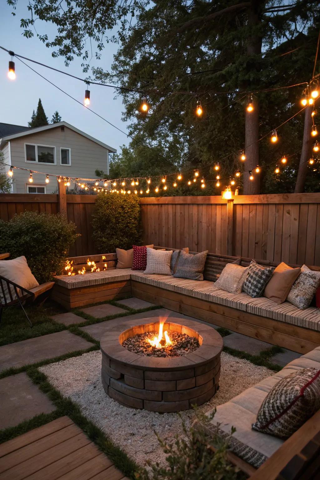 A backyard corner with a fire pit becomes a gathering hotspot.