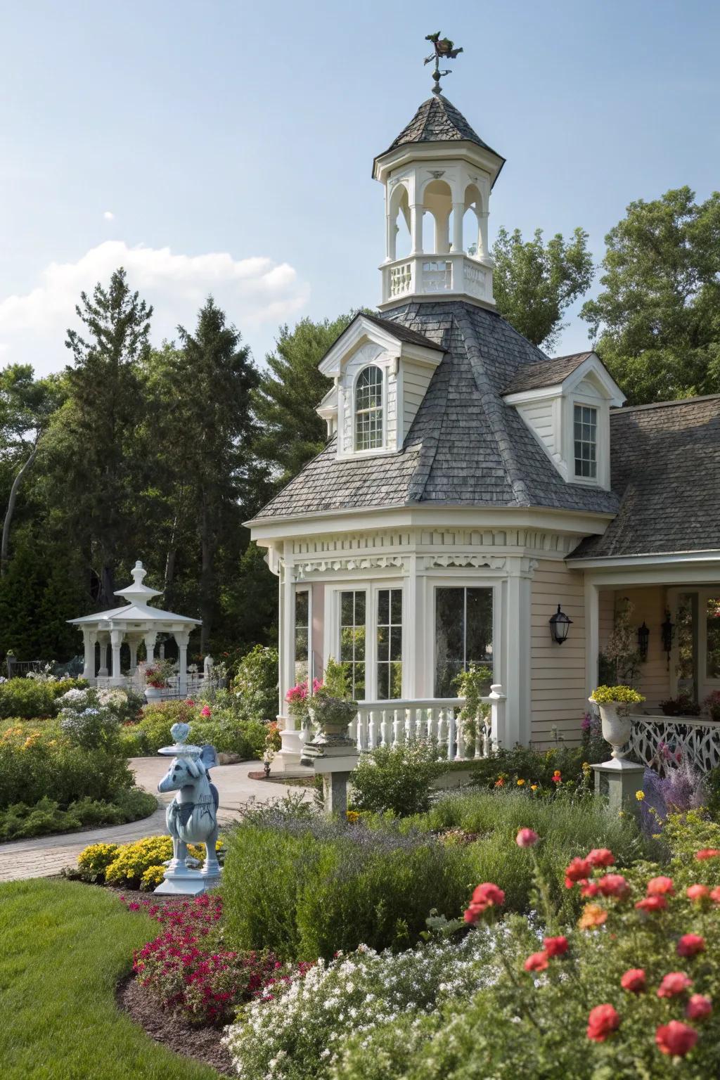 Elegant accents transform this cupola into a fairytale feature.