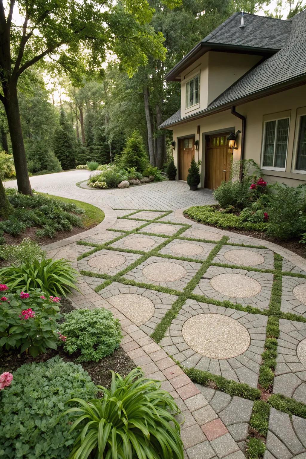 Paver stones arranged in unique patterns add visual intrigue.
