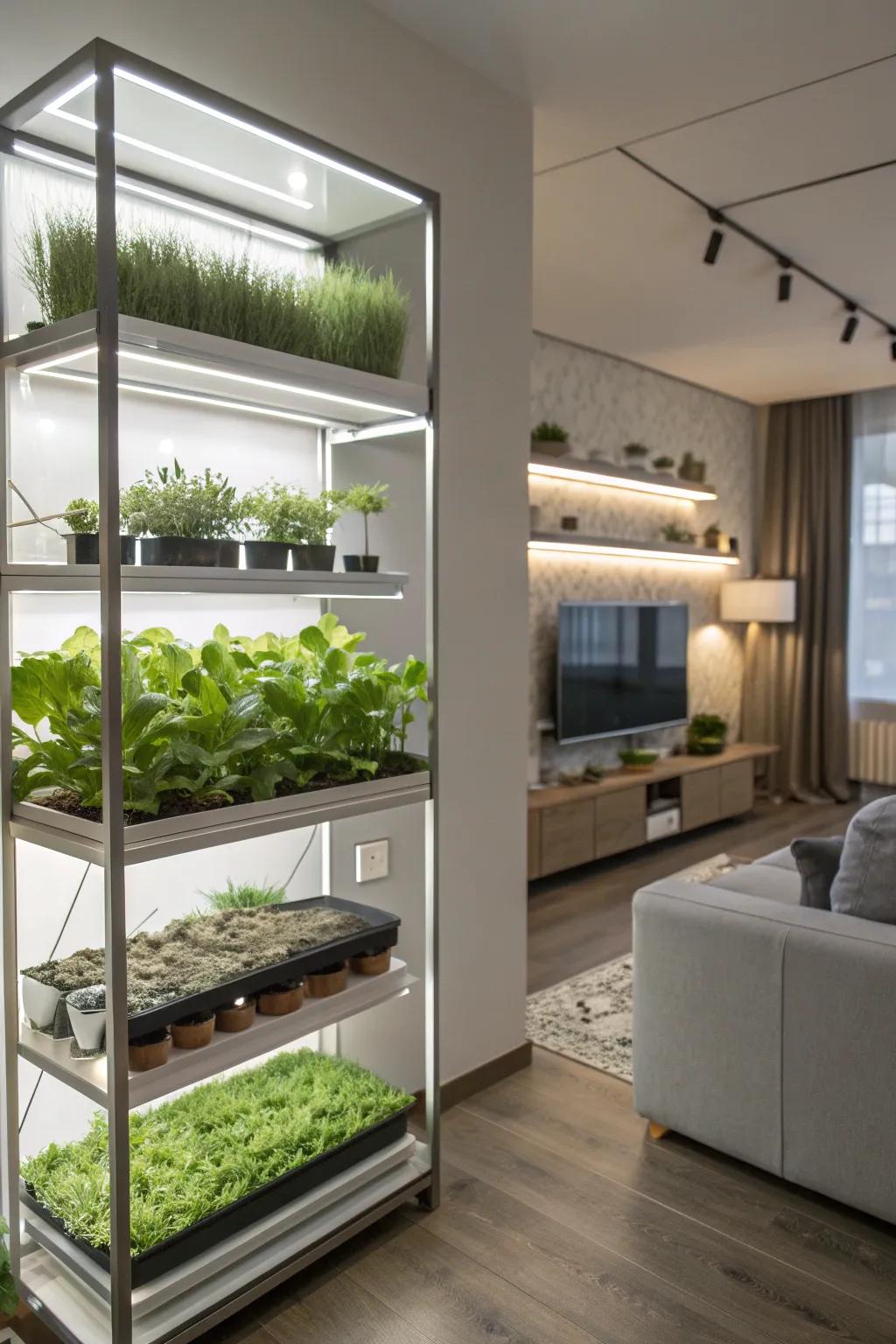 Embrace modern gardening with LED shelf gardens.