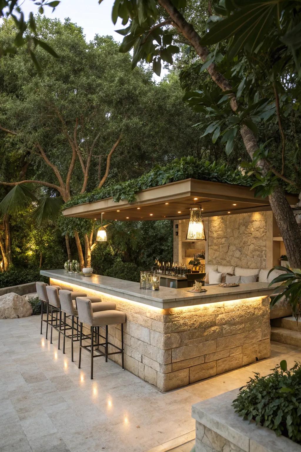 A sophisticated outdoor bar, showcasing the beauty of natural stone.
