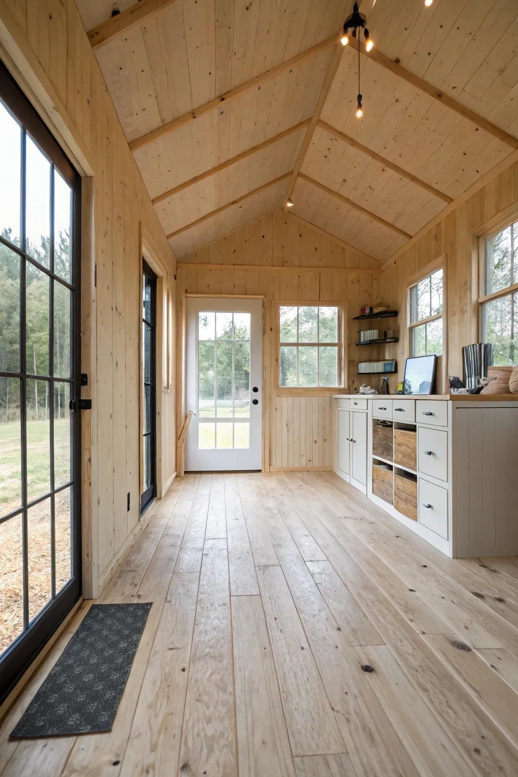 Plywood flooring offers a practical and budget-friendly option.