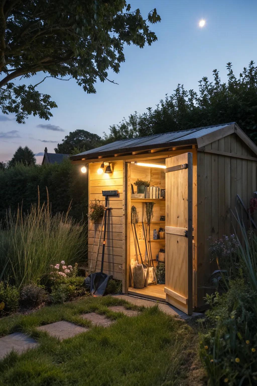 Solar lighting provides an eco-friendly solution for sheds.
