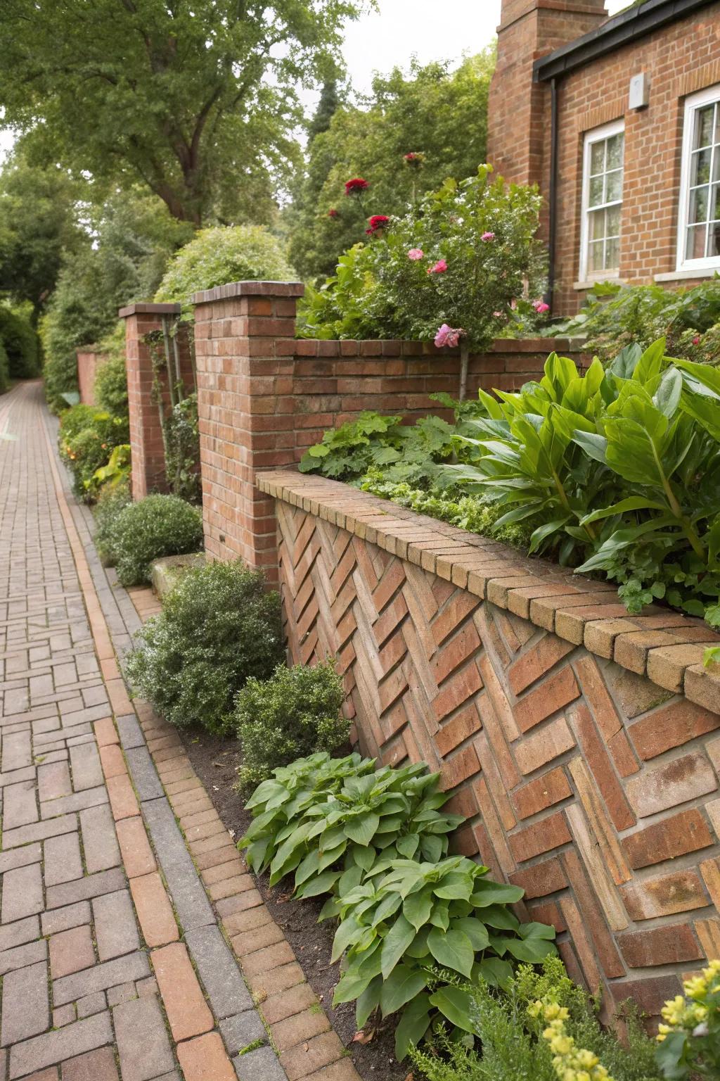 Creative brick patterns add personality to any garden wall.