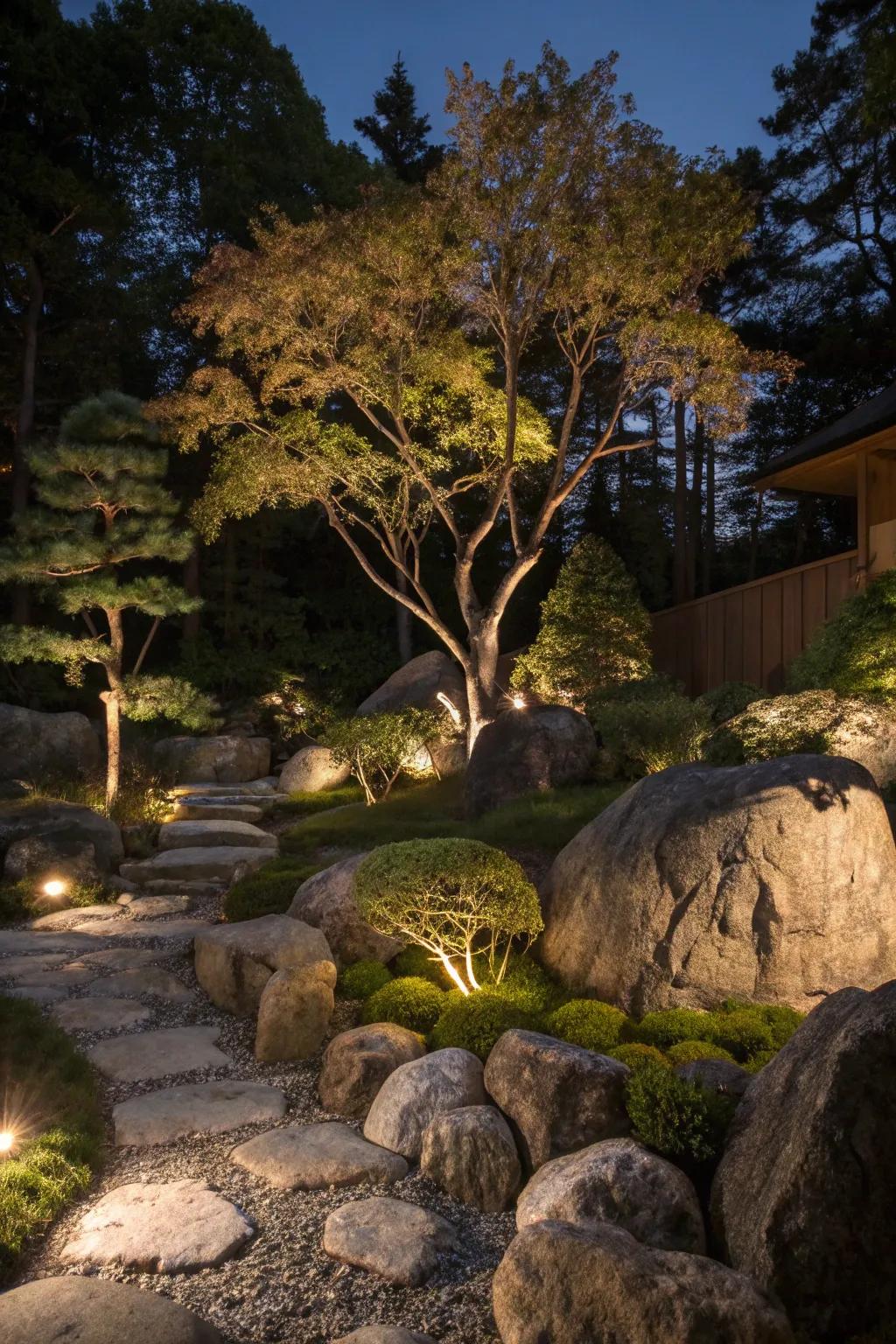 Uplighting and downlighting add dramatic layers.