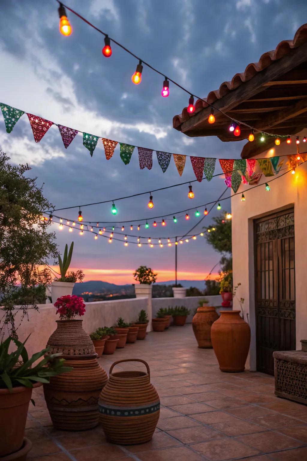 Illuminate your nights with colorful string lights.