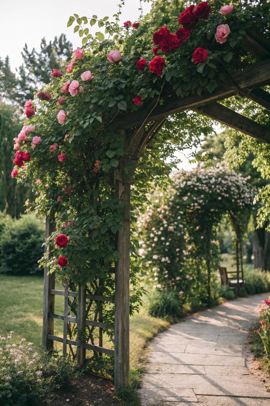 An arbor offers structural beauty and a romantic touch.