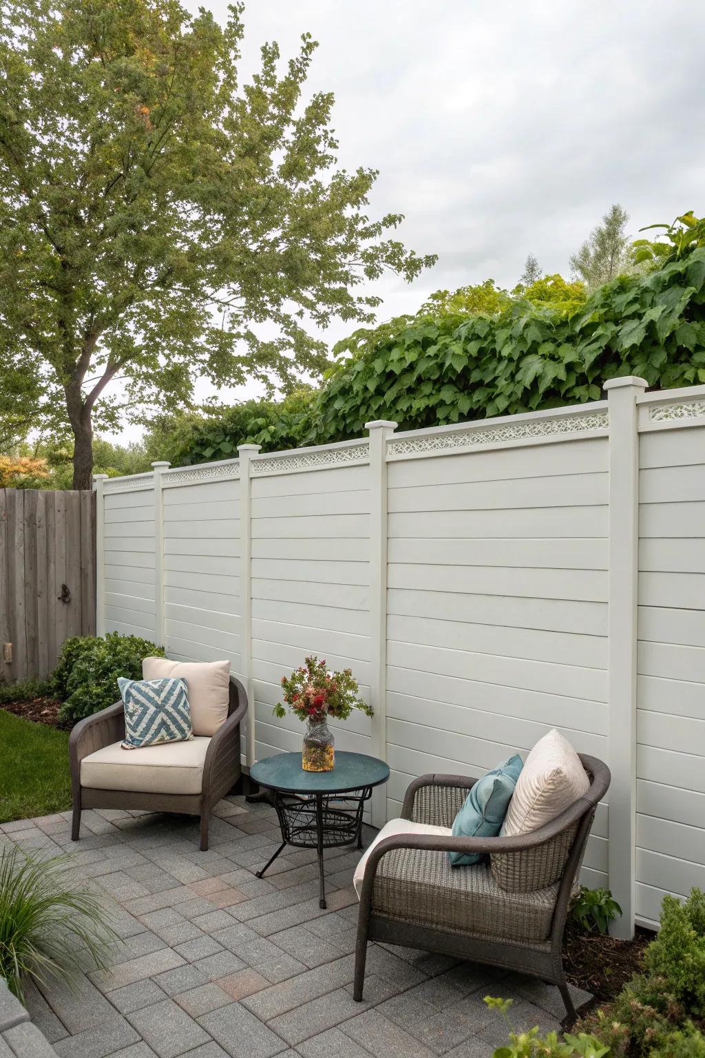 Solid vinyl fences provide privacy while maintaining a stylish appearance.