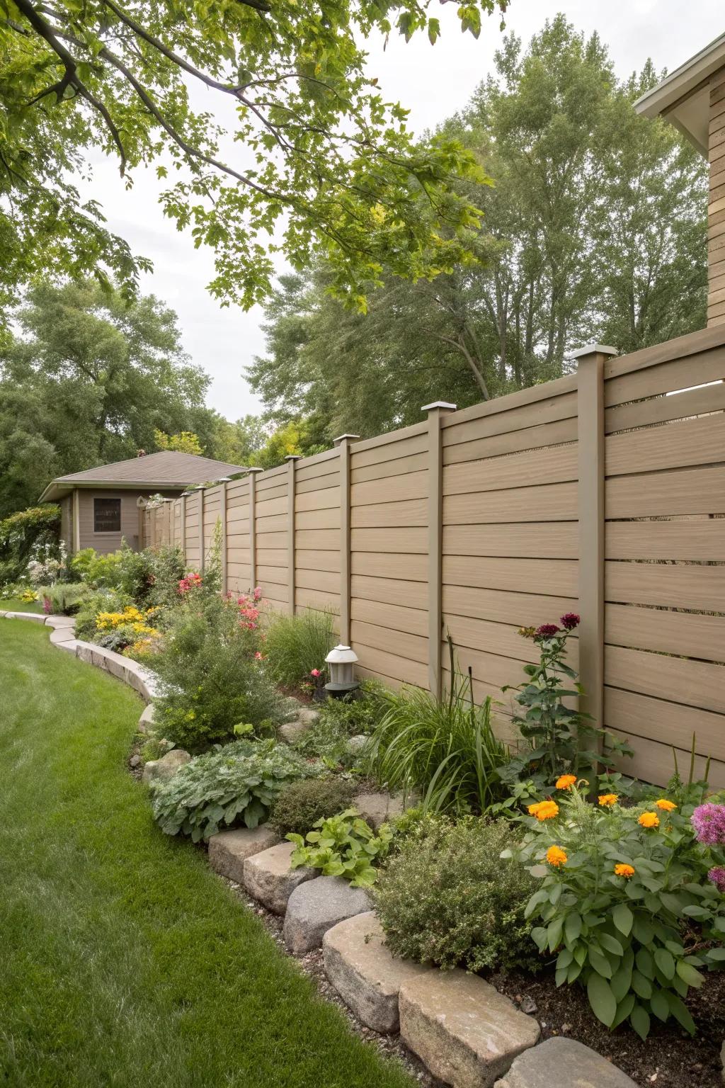 Earthy vinyl tones allow fences to blend seamlessly with nature.