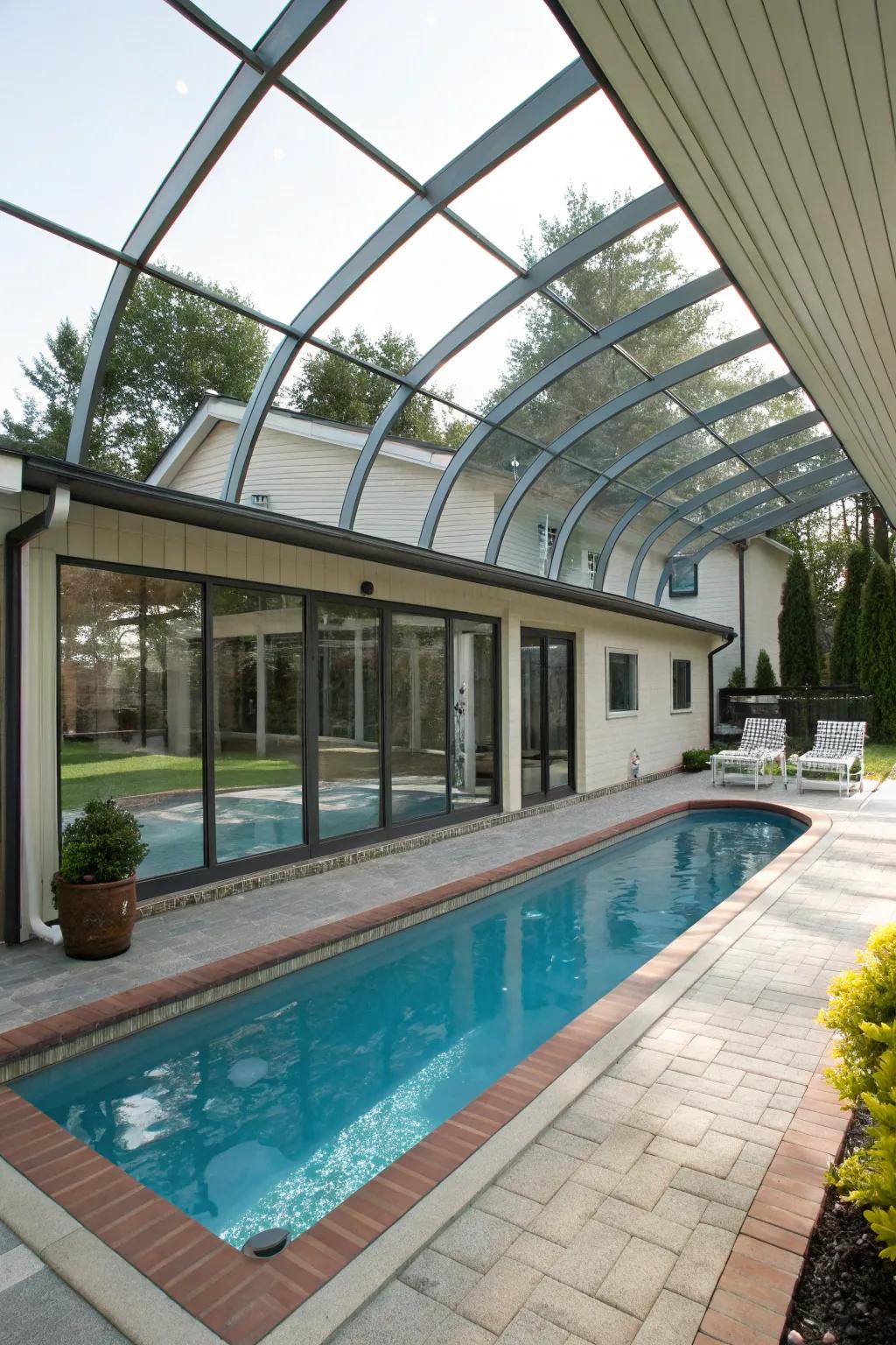 Seamlessly connect your pool with a lean-to enclosure.