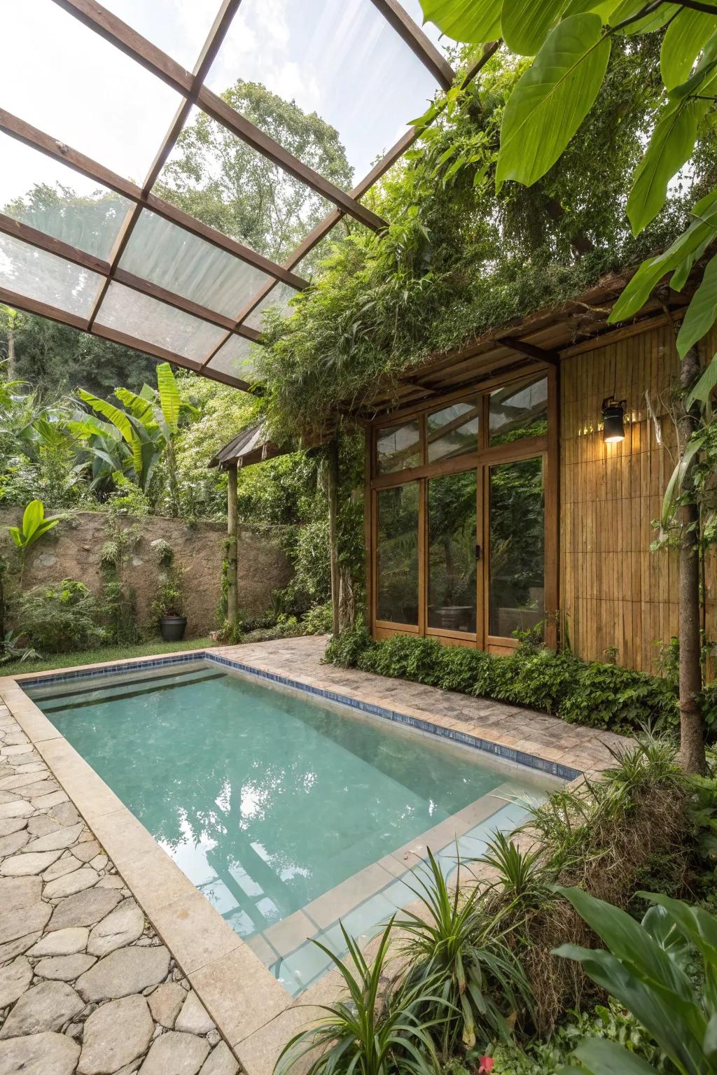 Eco-friendly enclosures for a sustainable pool experience.