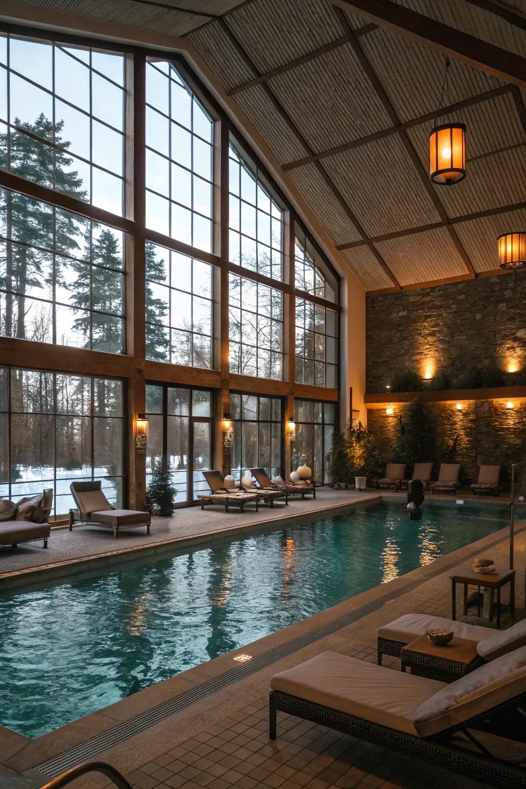 Bring the outdoors in with an indoor pool retreat.