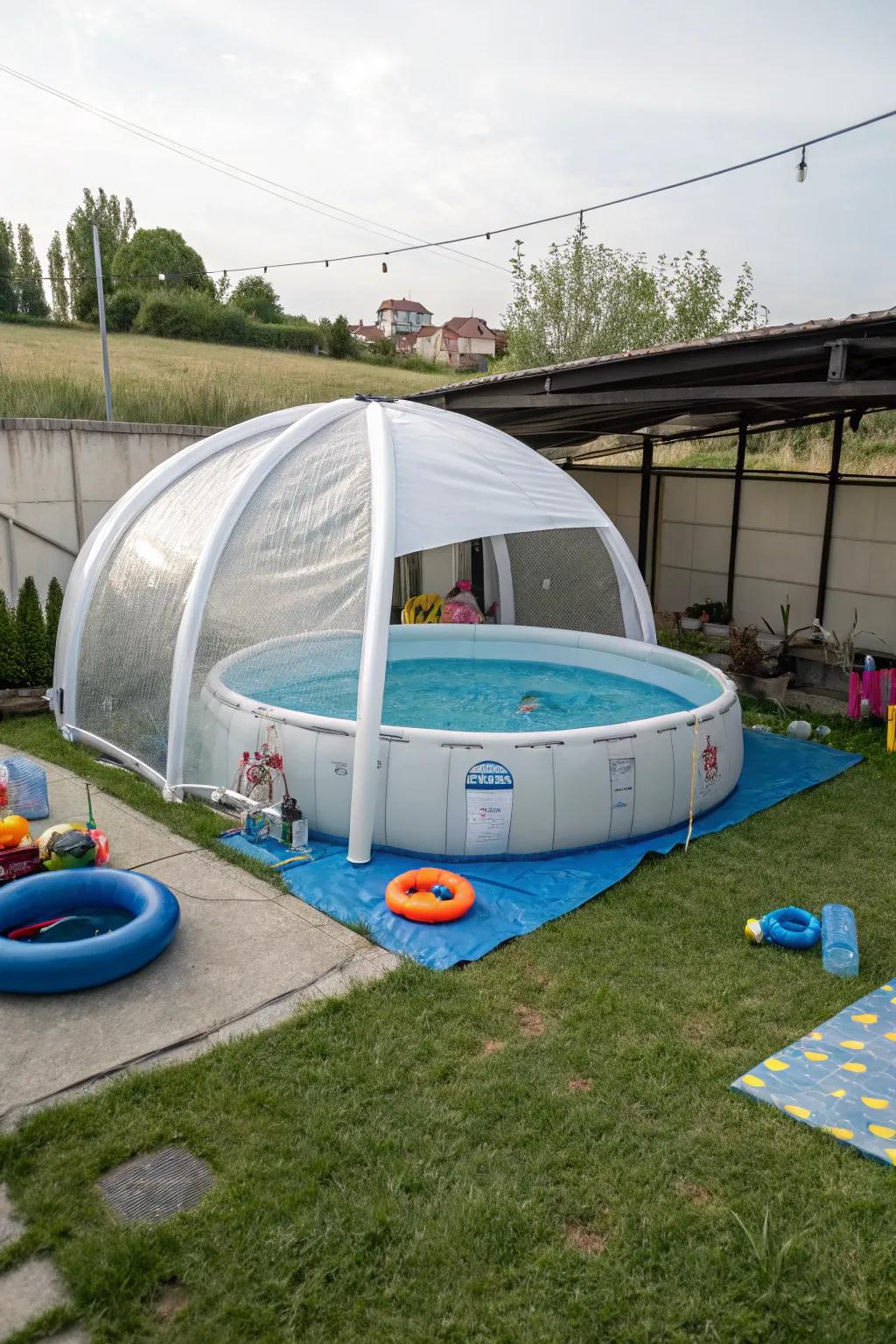 Quick and easy coverage with an inflatable pool enclosure.
