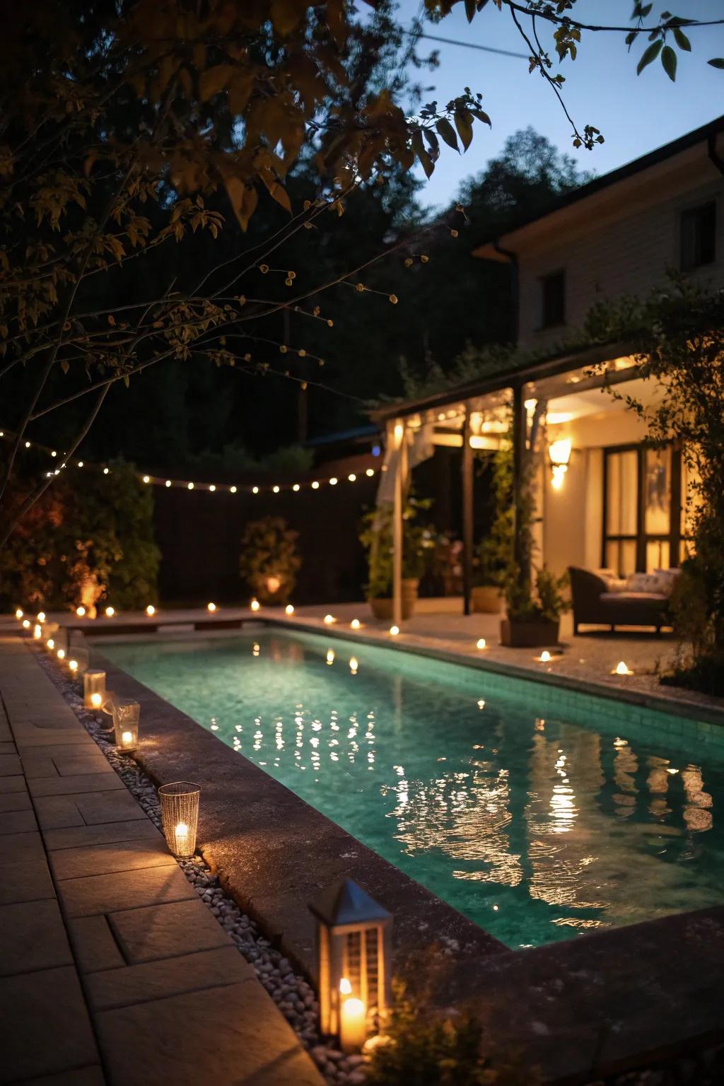 Create magic with lighting for a nighttime pool retreat.