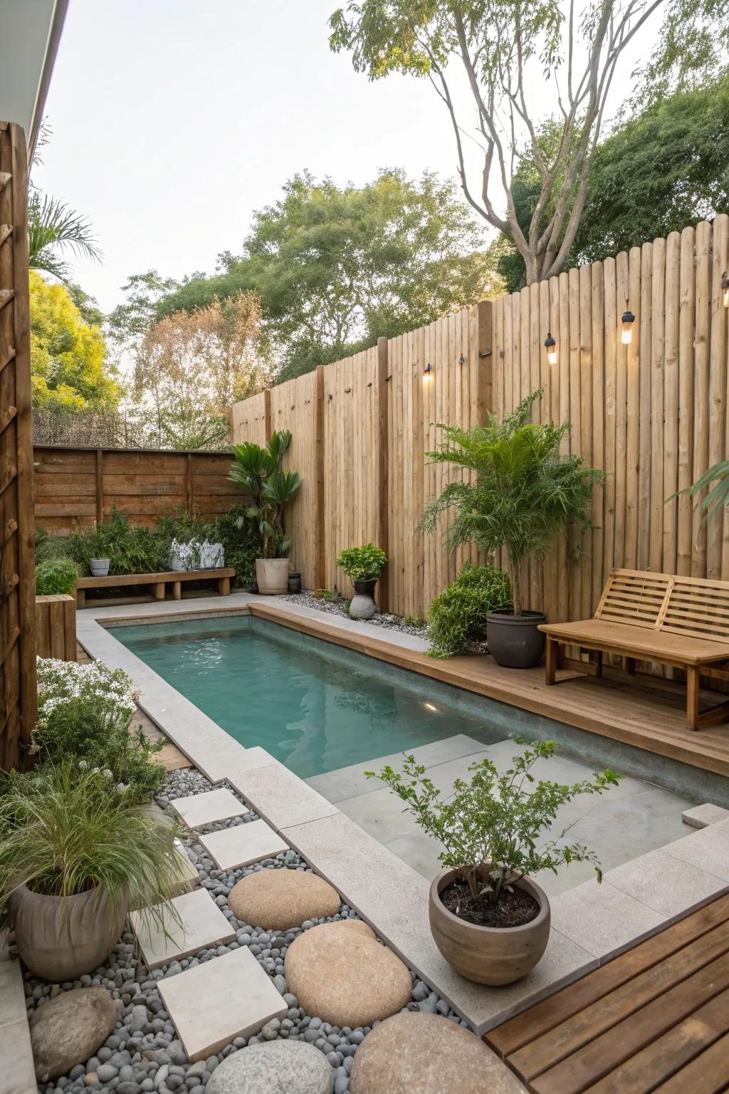 Embrace timber for a cozy, natural pool setting.