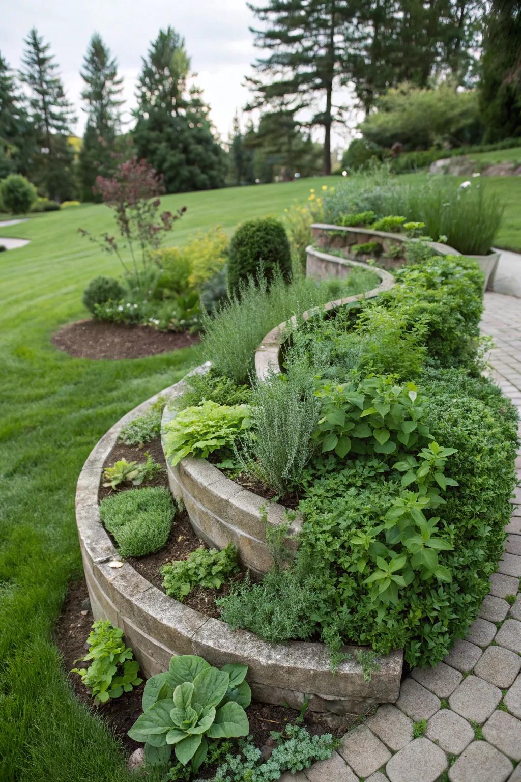 Herb spirals add height and visual interest to any garden space.